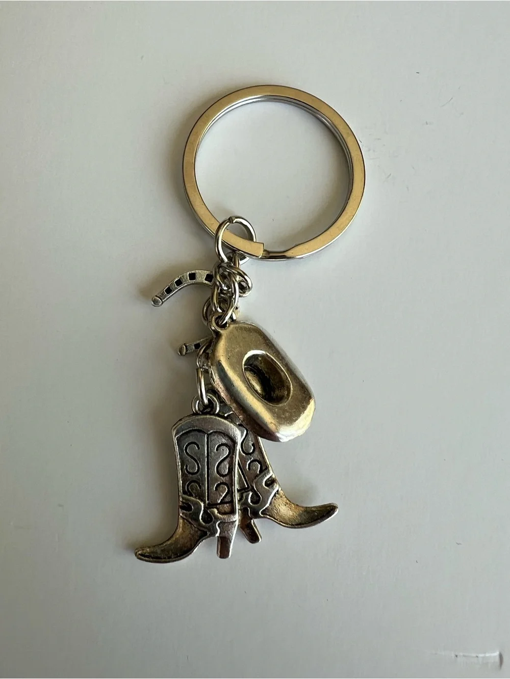 Western Cowboy Boots & Hat Keychain in Metallic Gold/Silver